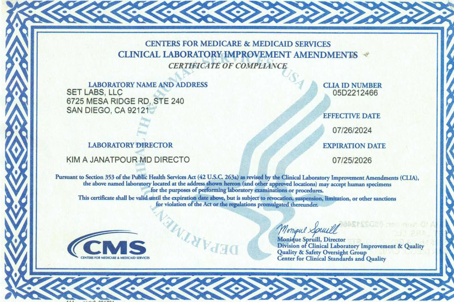 CLIA Certifictate 2426